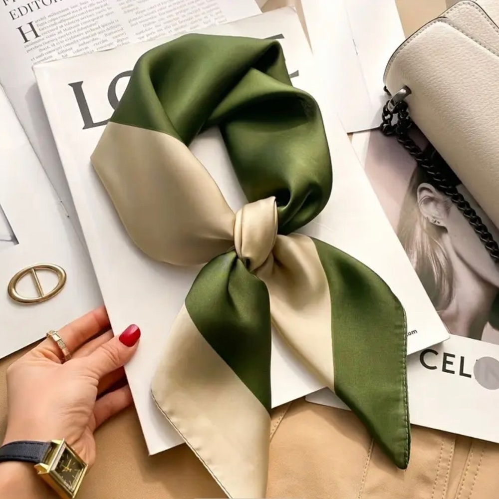 Chic Olive and Cream Silky Scarf